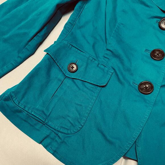Talbots Jacket Stretch Epaulets on Shoulders Robin Egg Blue Cotton Blend Size 6 - Picture 9 of 14
